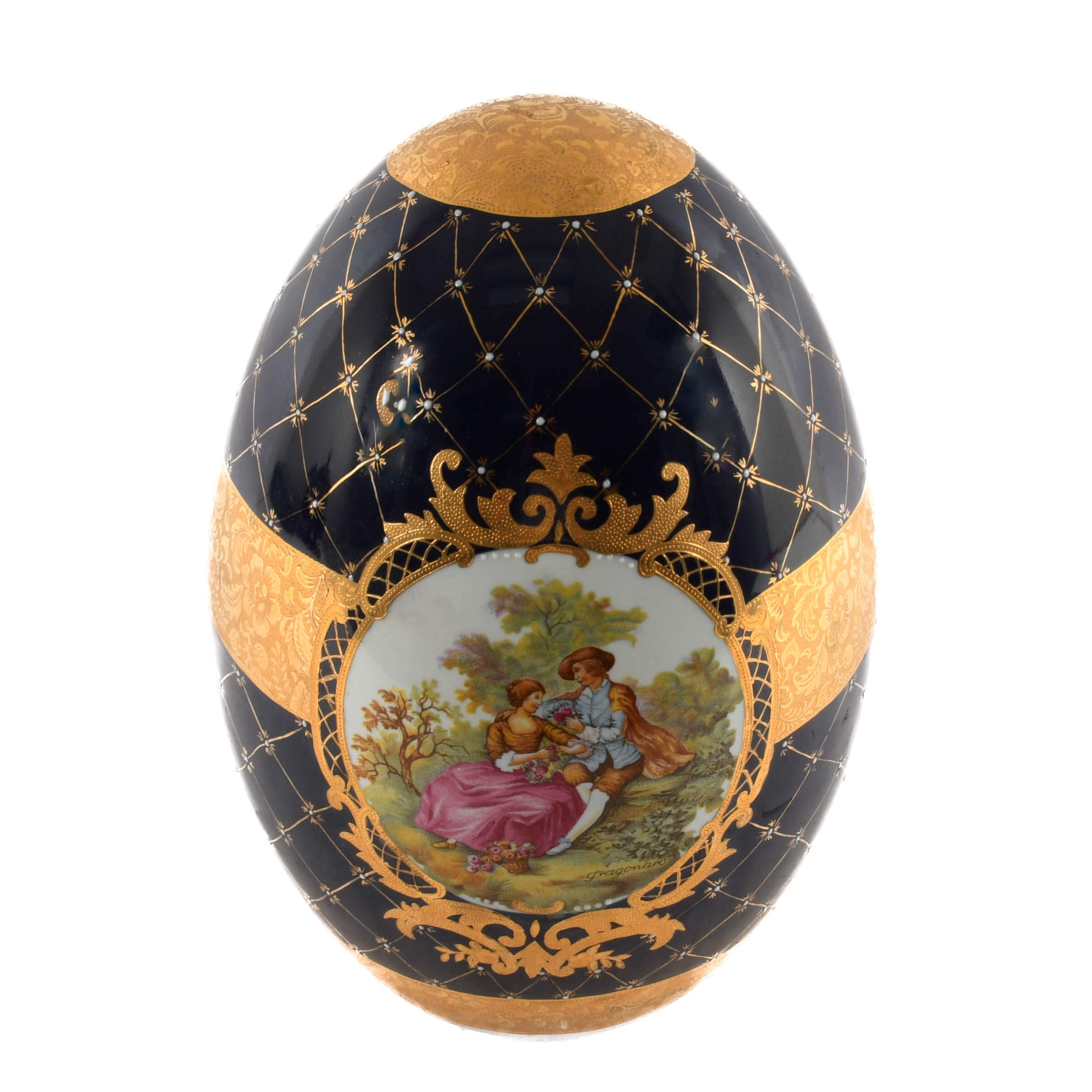 Oversized Limoges-Style Cobalt Blue and Gilt Decorated Egg-4