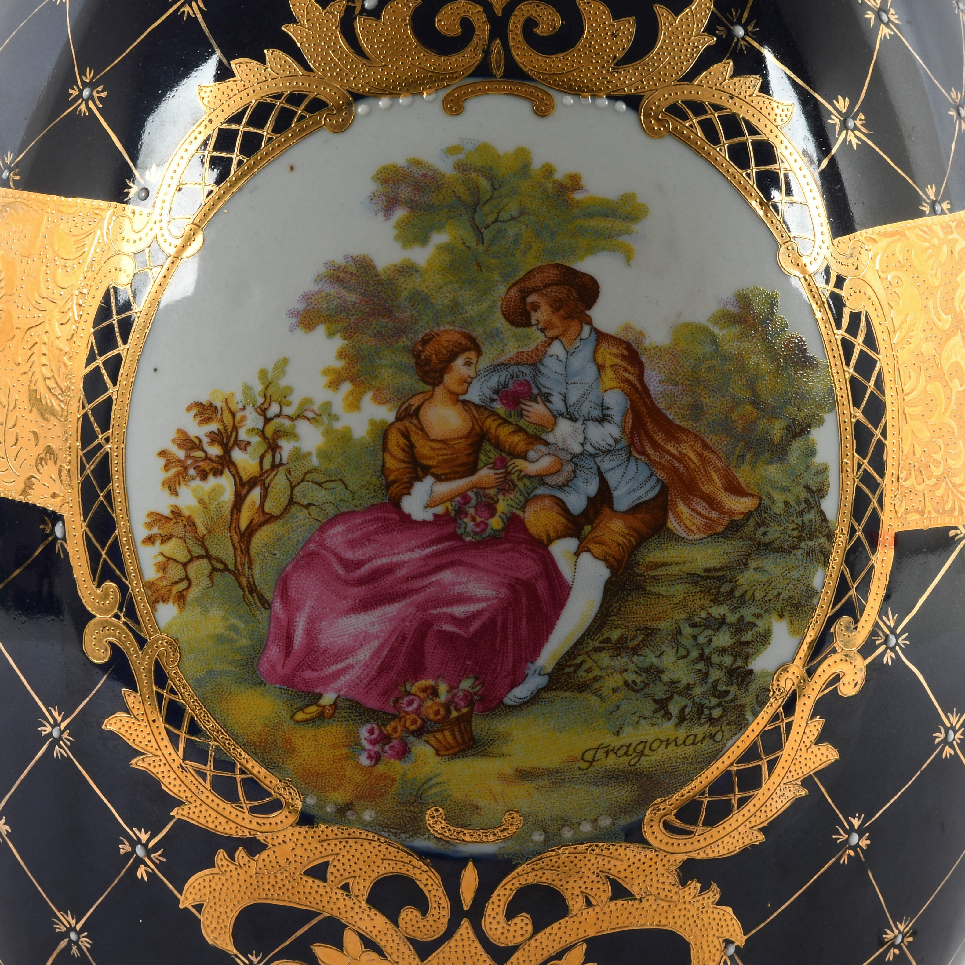 Oversized Limoges-Style Cobalt Blue and Gilt Decorated Egg-2