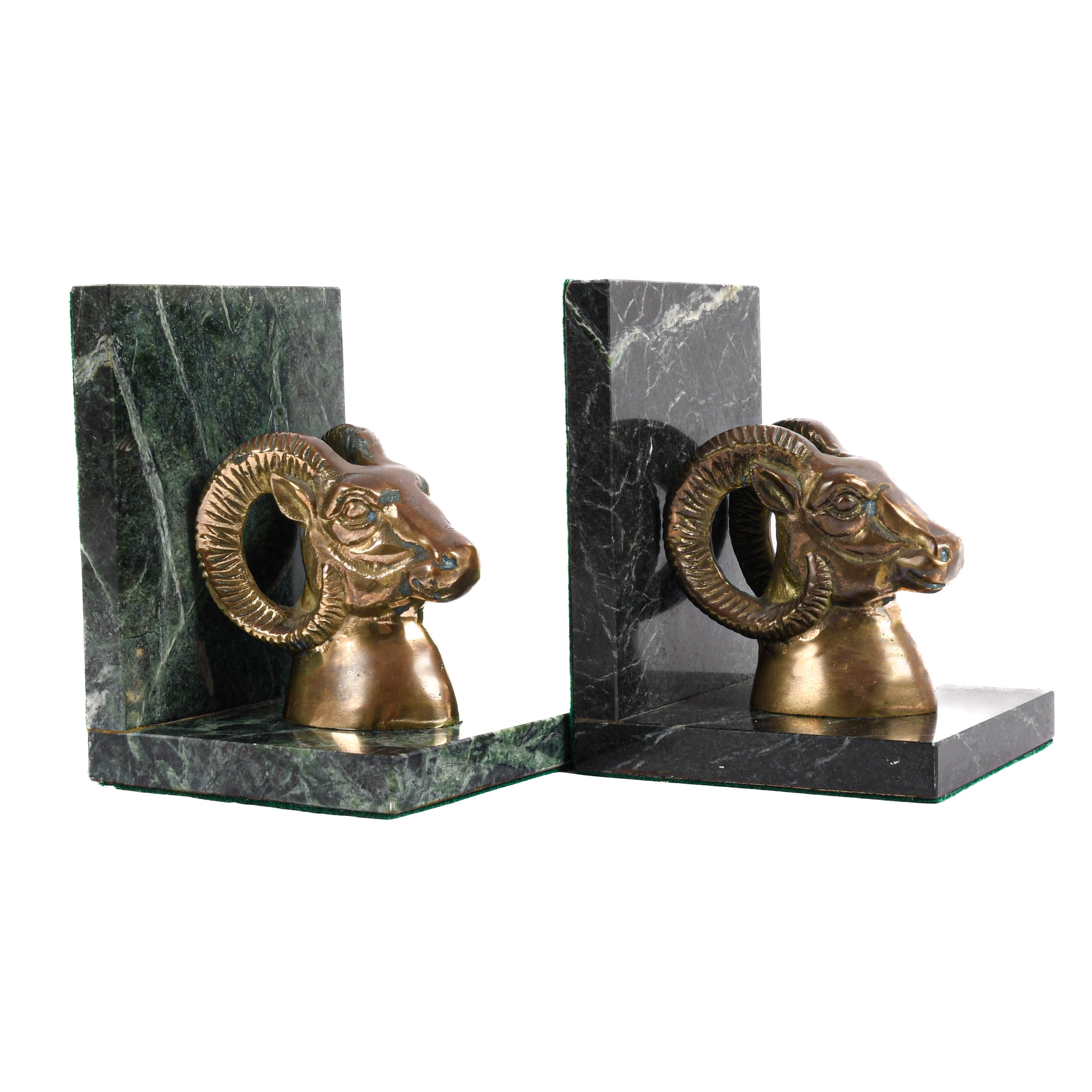 Pair of Marble and Brass Ram's Head Bookends-2