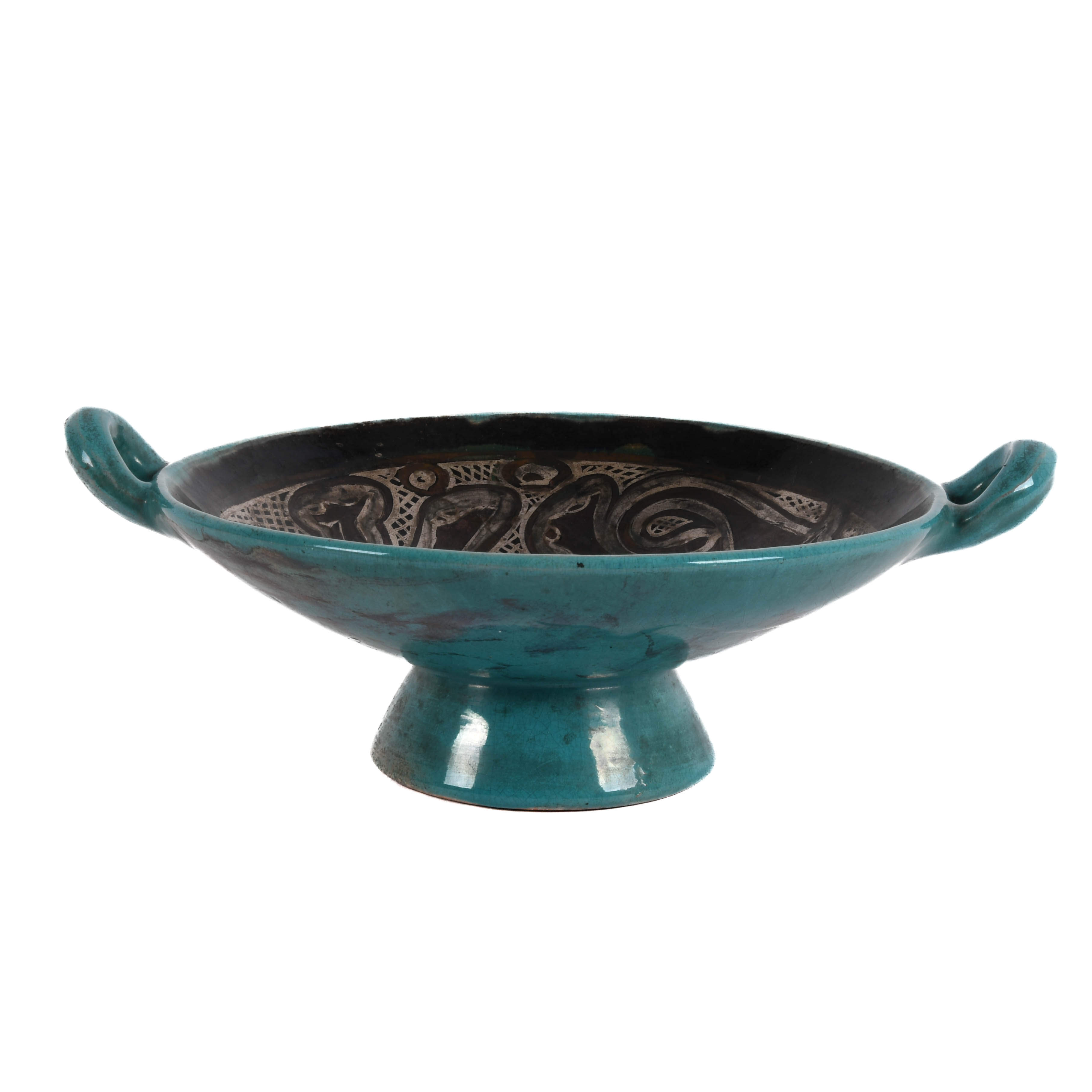 Persian Ceramic Decorated Footed Bowl-5