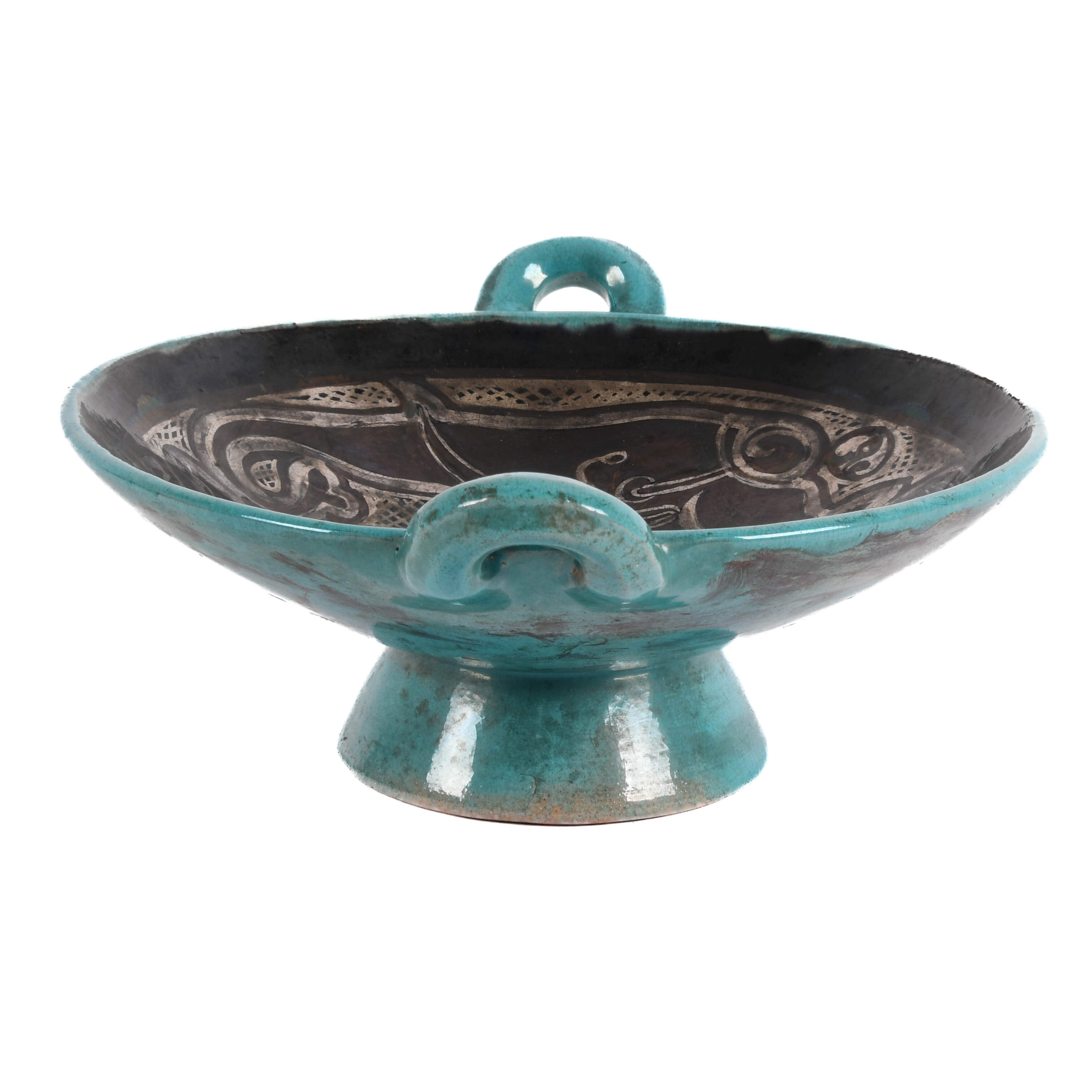 Persian Ceramic Decorated Footed Bowl-3