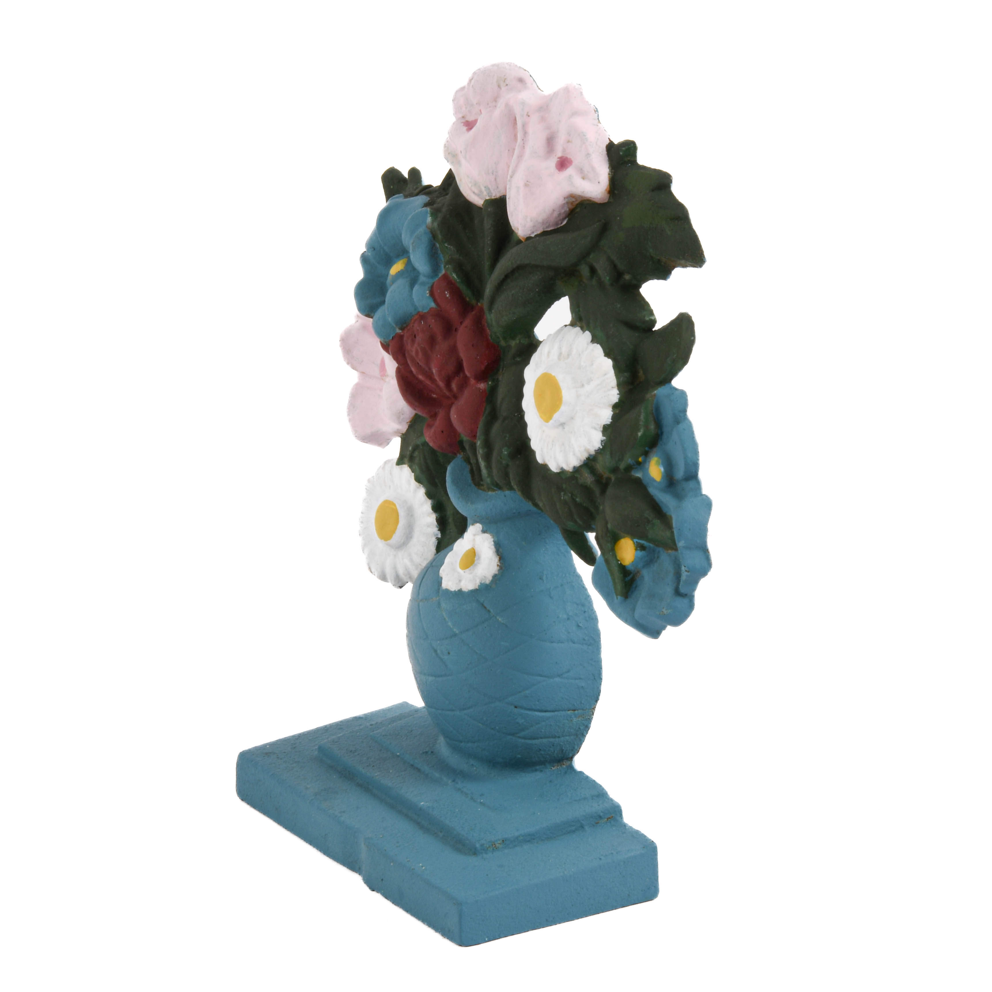 Art Deco Cast Iron Poppies & Dasies Floral Basket Doorstop-4