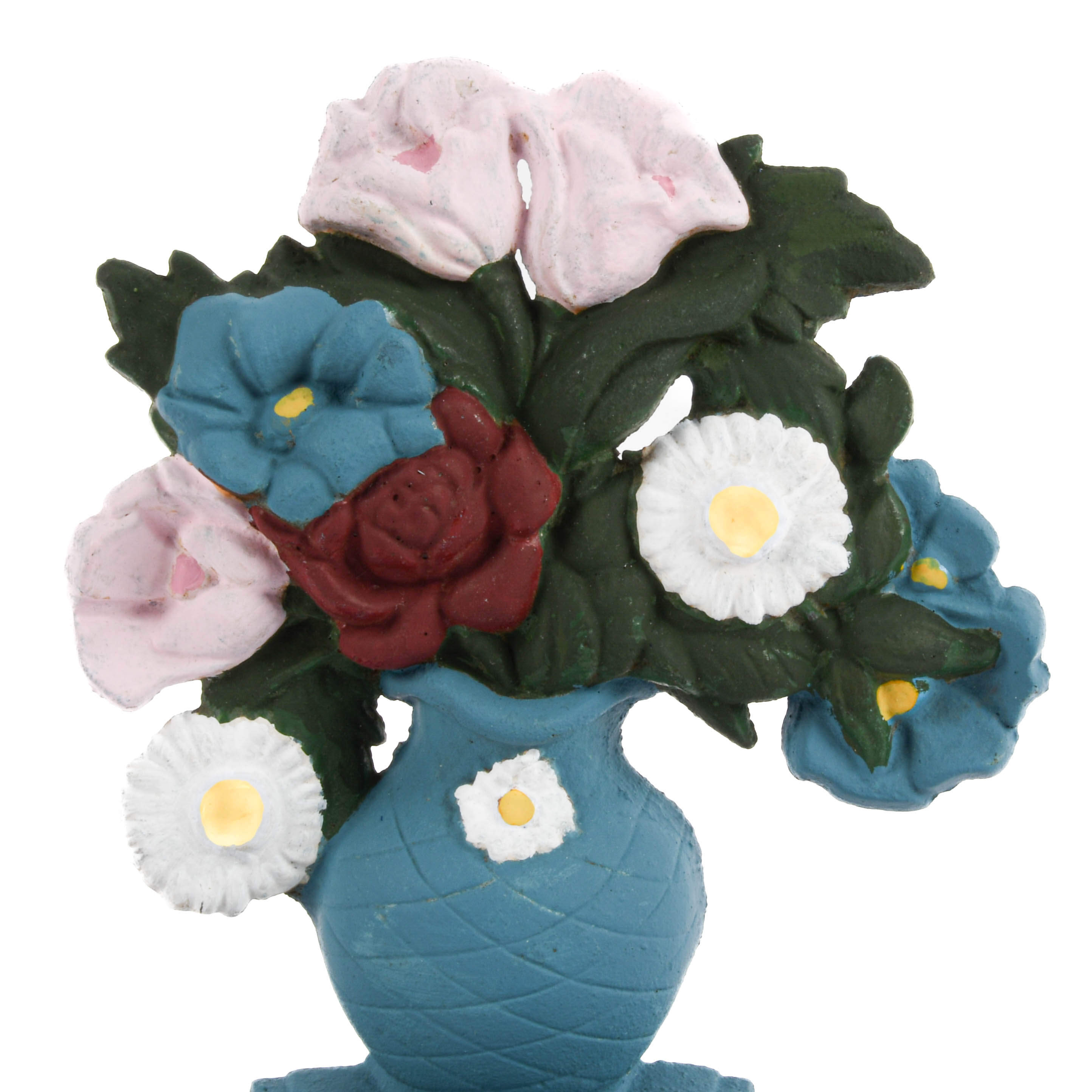 Art Deco Cast Iron Poppies & Dasies Floral Basket Doorstop-2