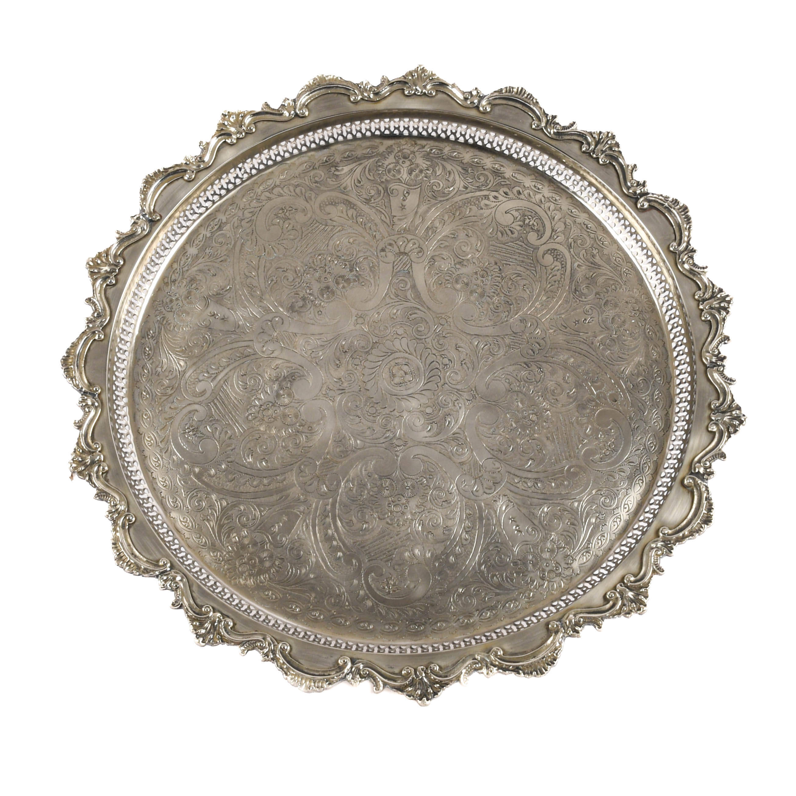 Middle Eastern Moroccan Silver-Plated Tray Table-3