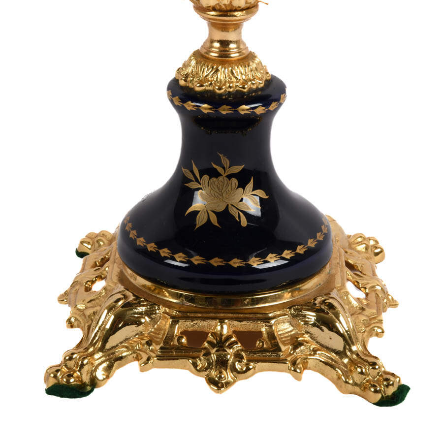 Lover's Scene Cobalt and Gilt Porcelain Compote by Limoge-3