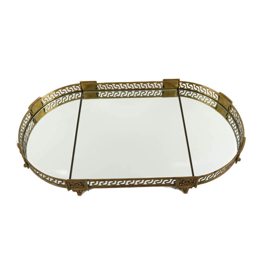 Antique Three-Piece Brass Footed and Mirrored Plateau Centerpiece-1