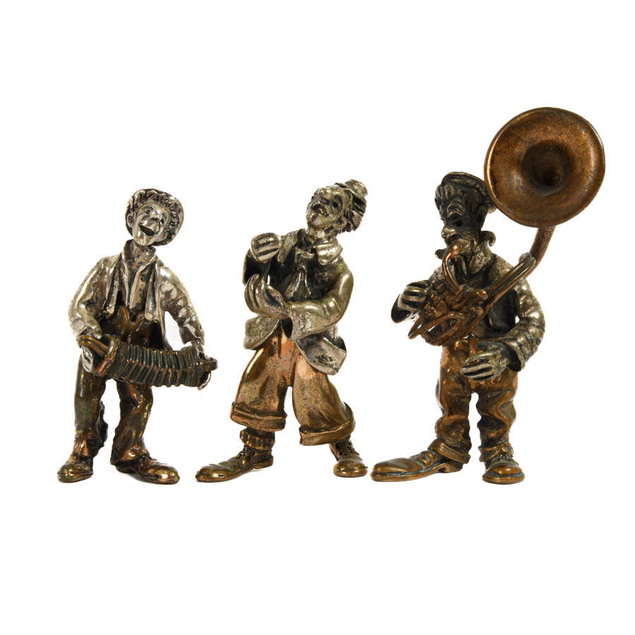Group of Silver and Brass Musical Clown Band Figures-5