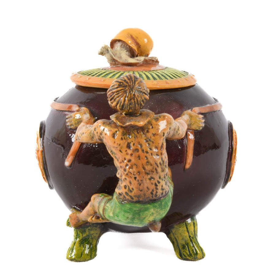 Majolica Figural Animal Lidded Sugar Dish-3