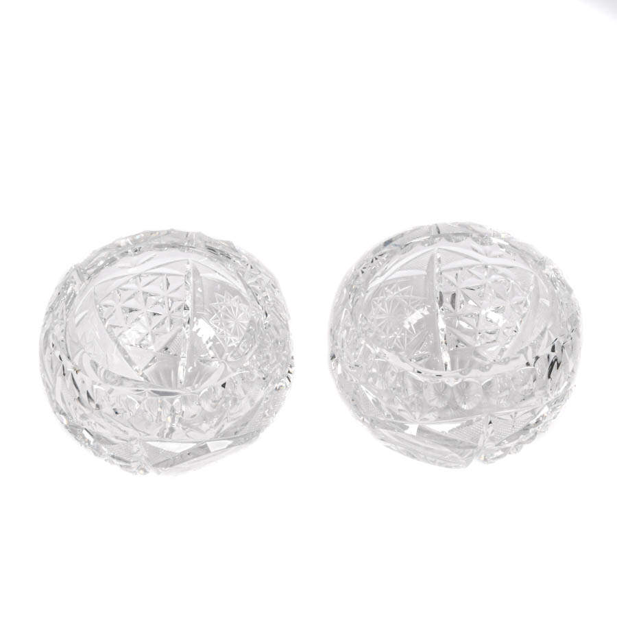 Pair of Round Cut Crystal Ashtrays-2