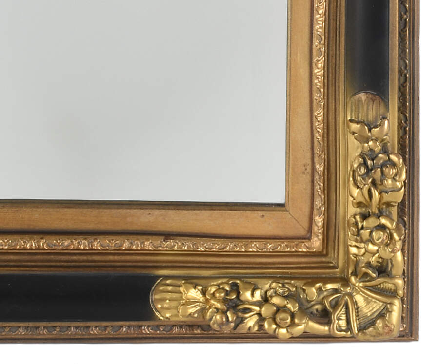 Beveled Wall Mirror with Ornate Black and Gold Frame-4