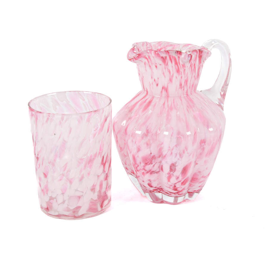 Cranberry and Swirl Glass Pitcher Set-5