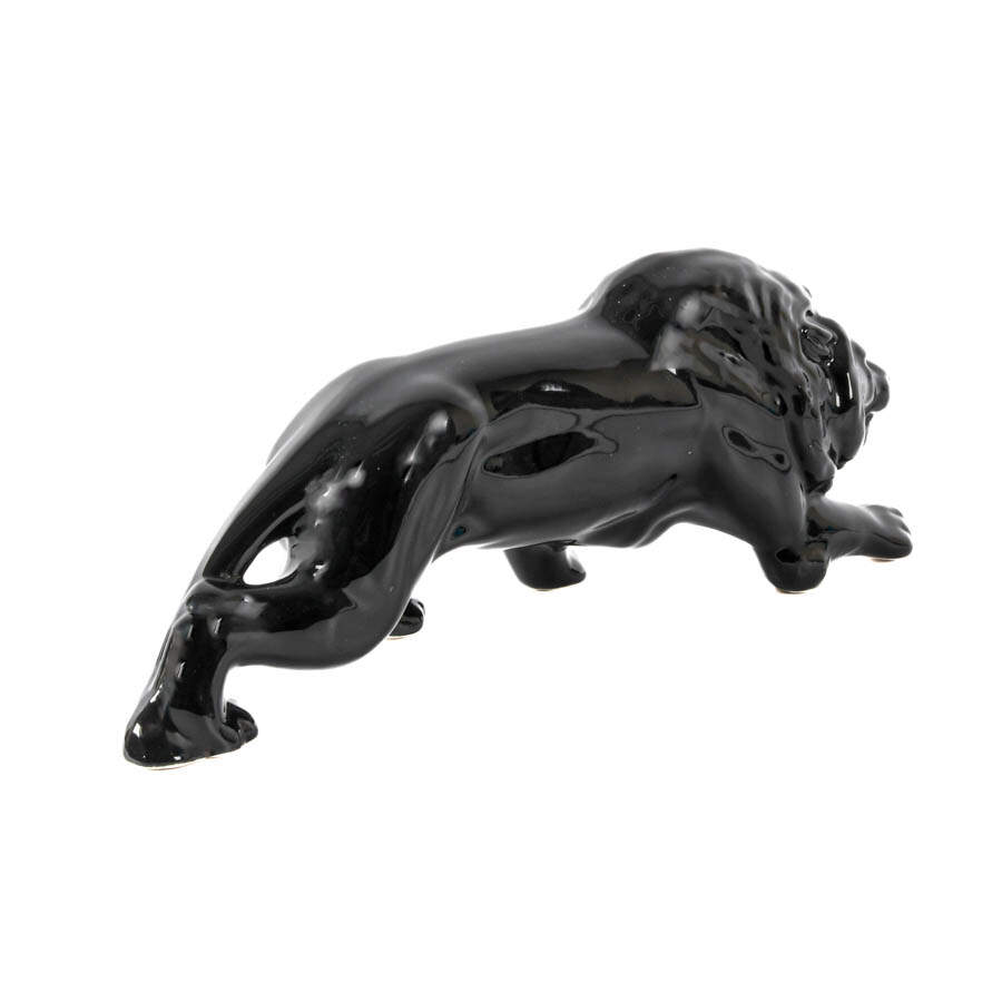 Mid-Century Modern Black Porcelain Lion Sculpture Attributed to McCoy-3