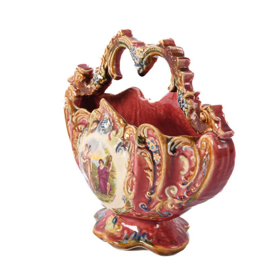 Victorian Majolica Basket with Angelica Kauffman Scene-3