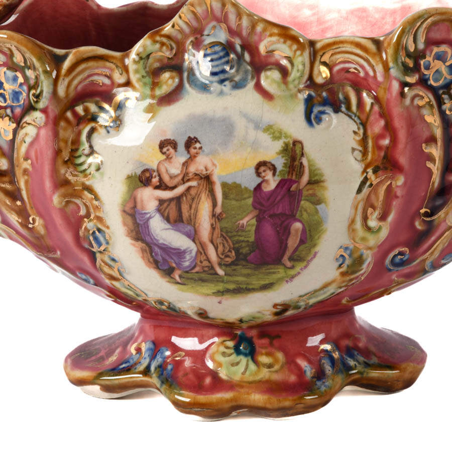 Victorian Majolica Basket with Angelica Kauffman Scene-2