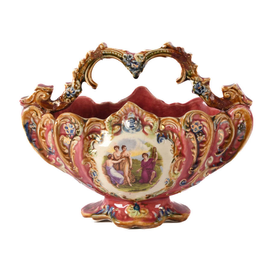 Victorian Majolica Basket with Angelica Kauffman Scene-1