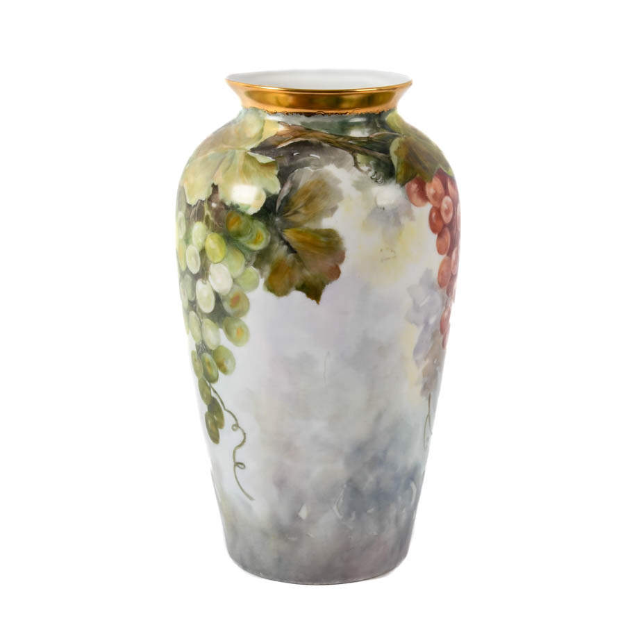 Hand-Painted Porcelain Grapevine Vase with Gilt Rim-2
