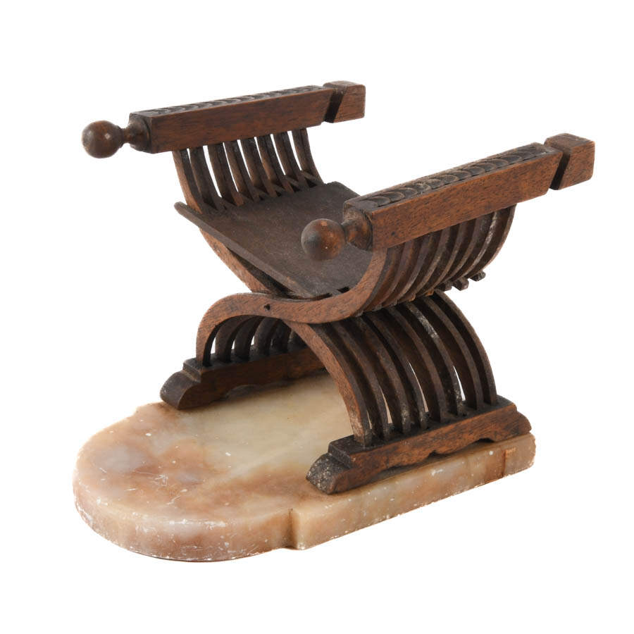Antique Miniature Savonarola Chair on Marble Base-3