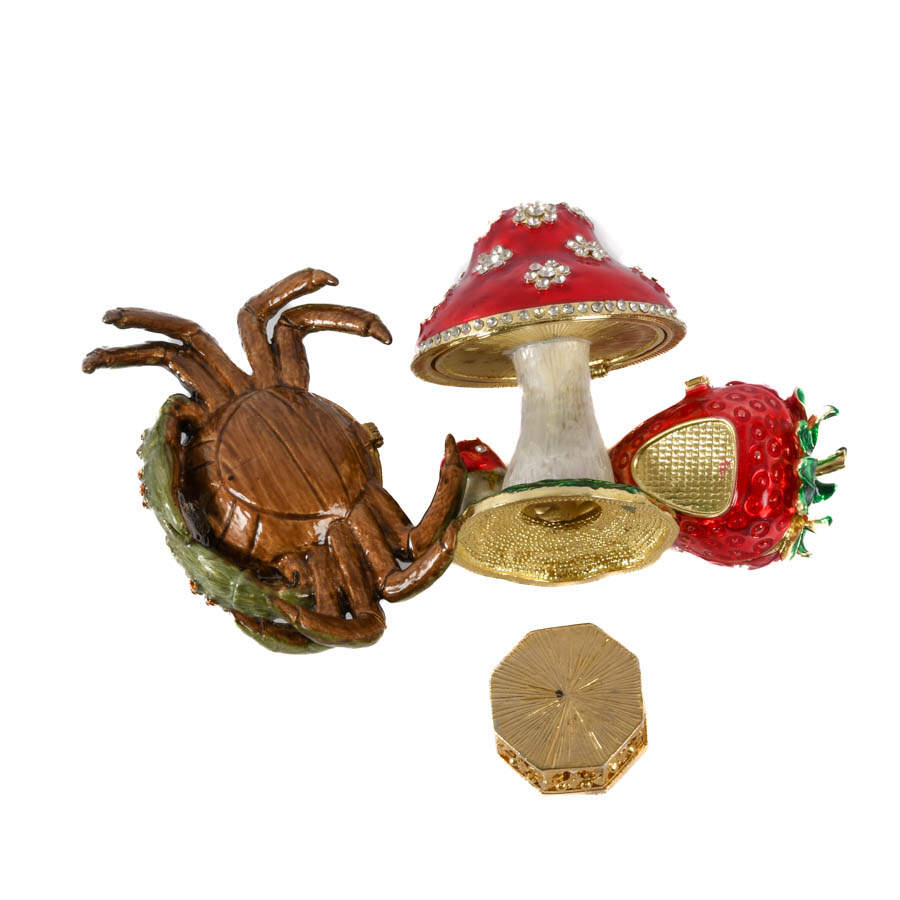 Grouping of Four Figural Jeweled Boxes: Strawberry, Crab, Box, and Mushroom-6