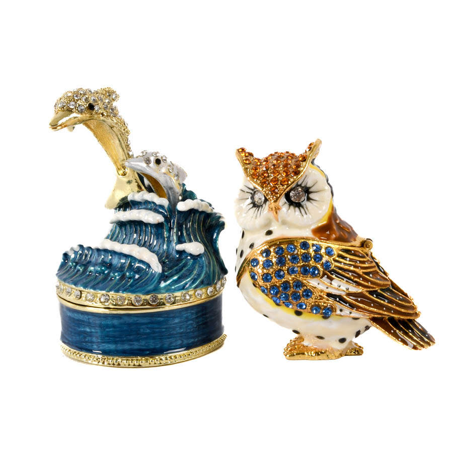 Four Figural Jeweled Boxes: Dolphin Bay, Teddy Bear, Owl, and Elephant-3