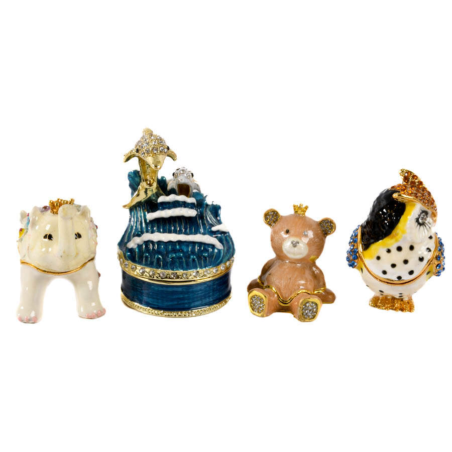 Four Figural Jeweled Boxes: Dolphin Bay, Teddy Bear, Owl, and Elephant-1