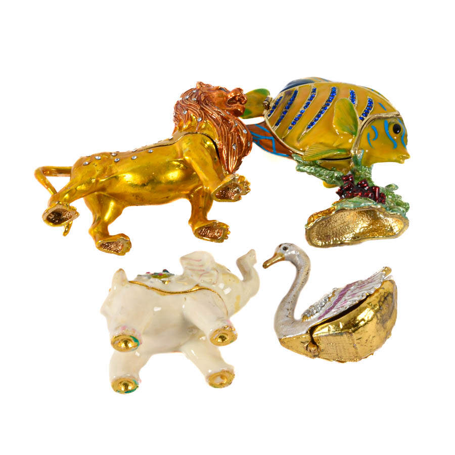 Grouping of Four Figural Jeweled Boxes: Lion, Fish, Elephant, and Swan-6