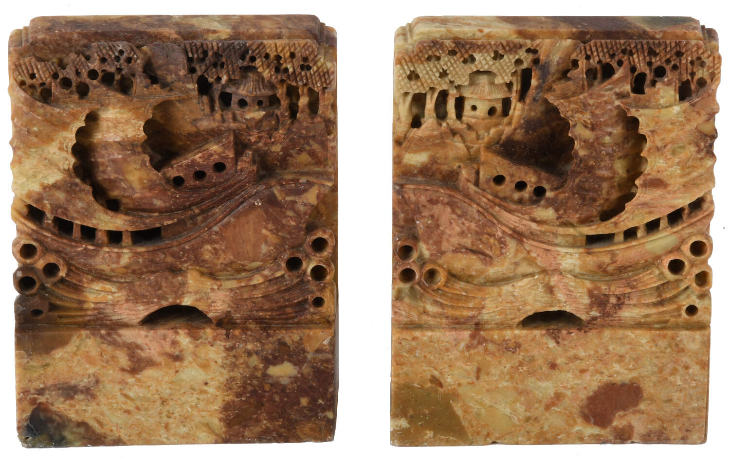 Pair of Hand-Carved Chinese Soapstone Bookends-1