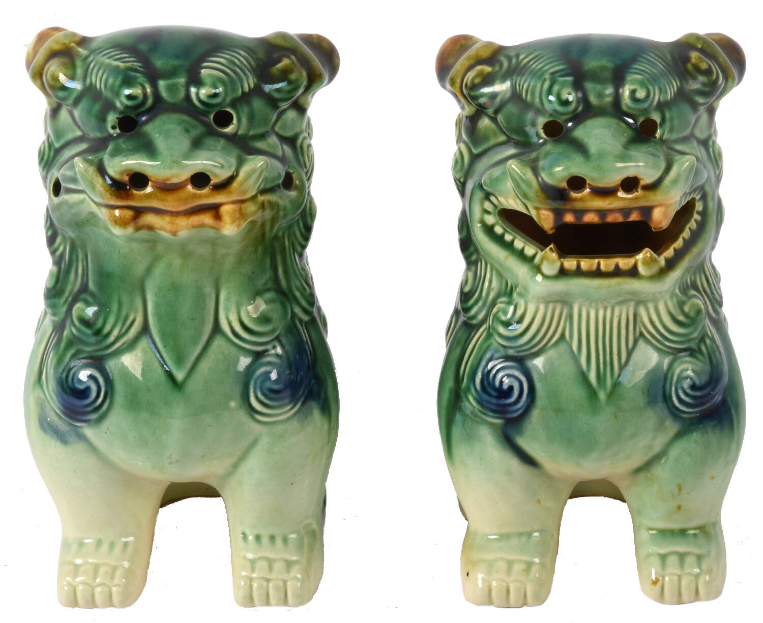 Pair of Porcelain Chinese Imperial Lions Bookends-6