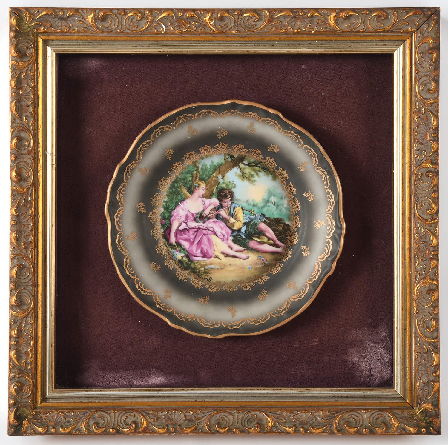Framed French Shadowbox Couple's Portrait Plate-1