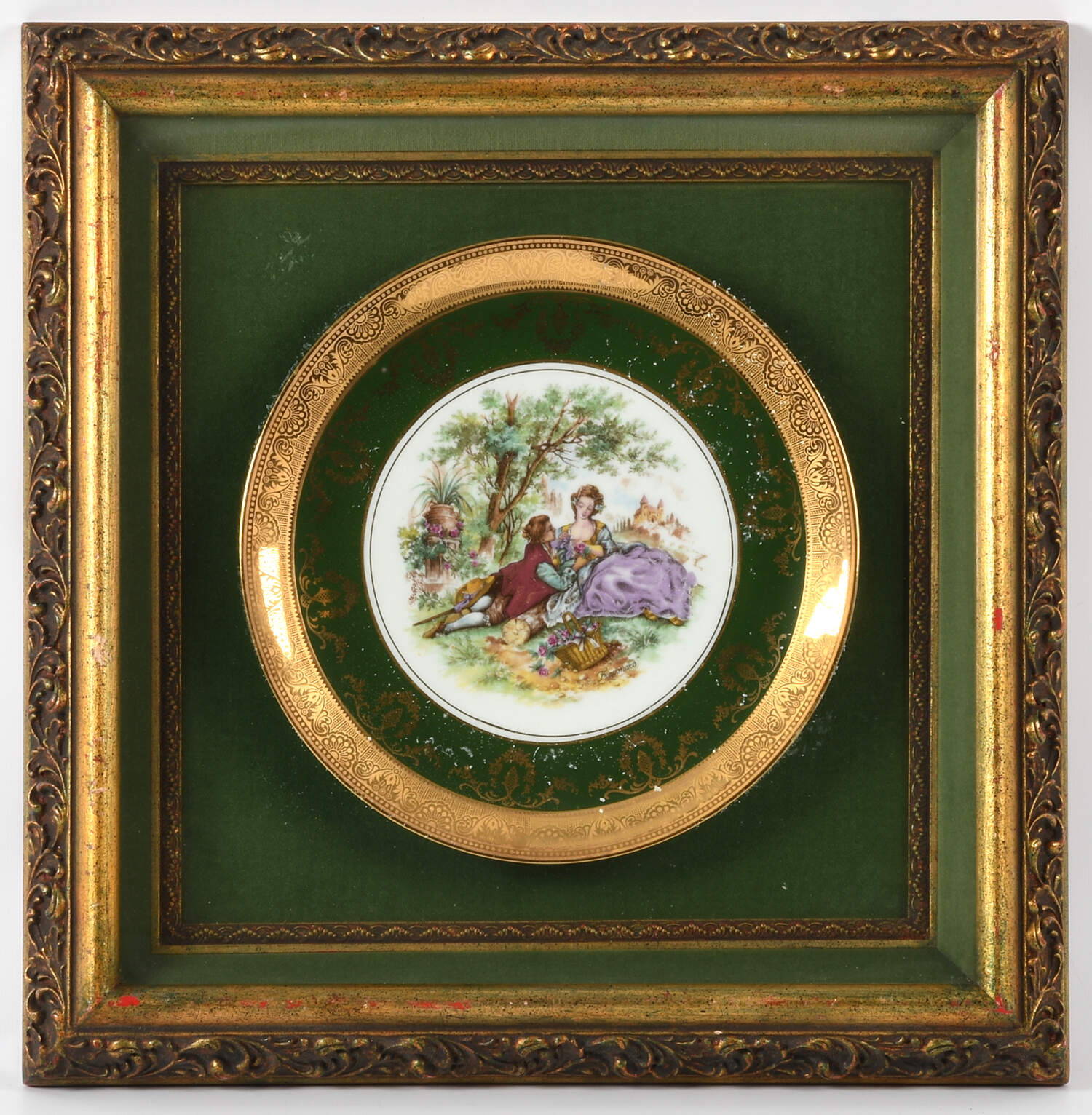 Pair of Framed French Fragonard Shadow Box Portrait Plates-5