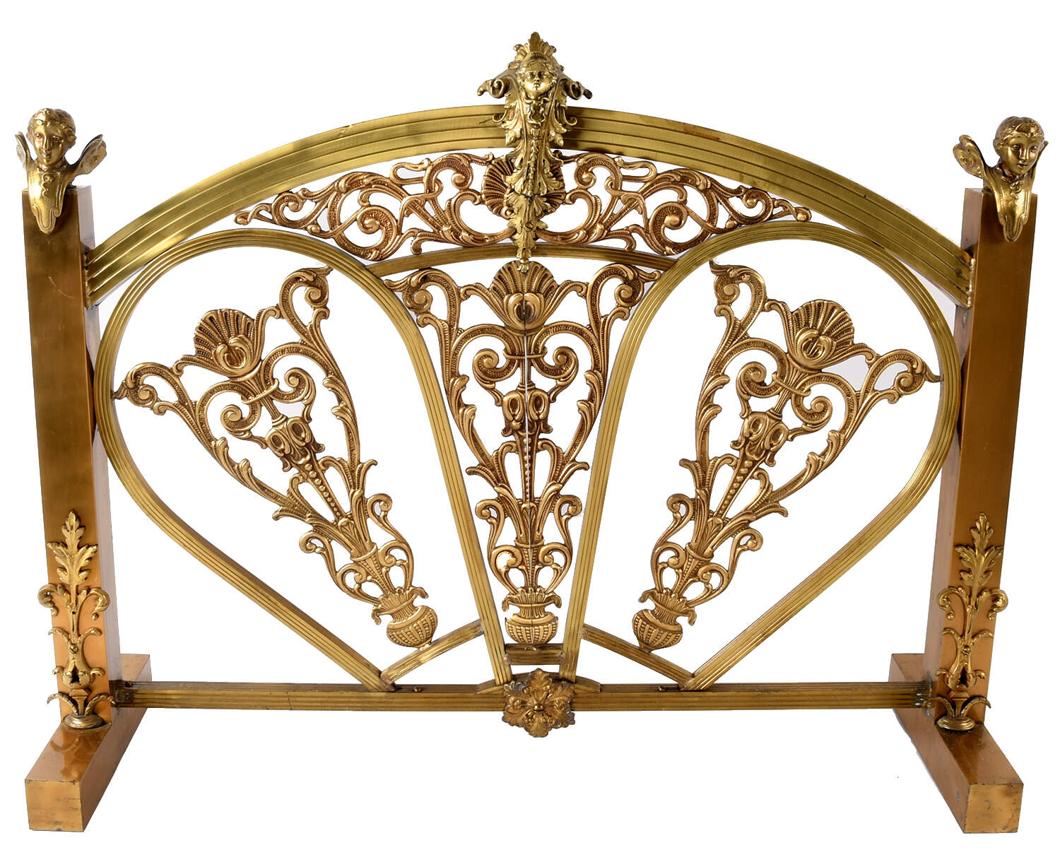 Ornate Brass French Figural and Scrollwork Fire Screen-1