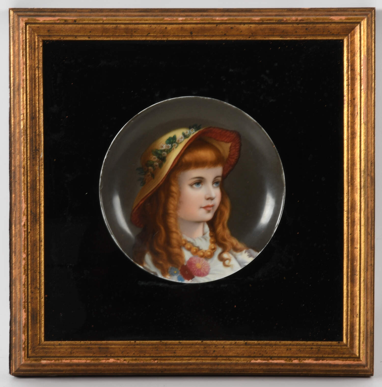 Pair of Framed Shadow Box Hand-Painted Portrait Plaques-8