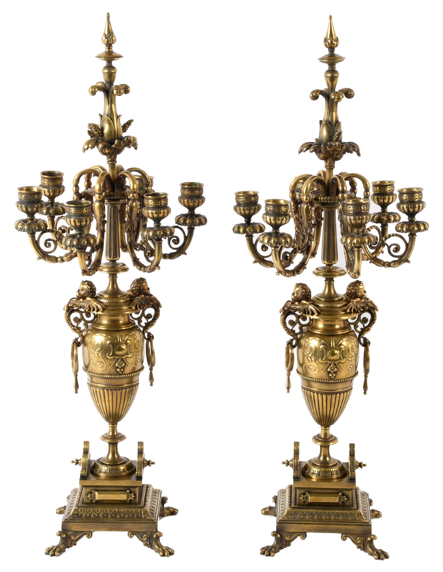 Antique Pair of French Doré Bronze Candleholders-1