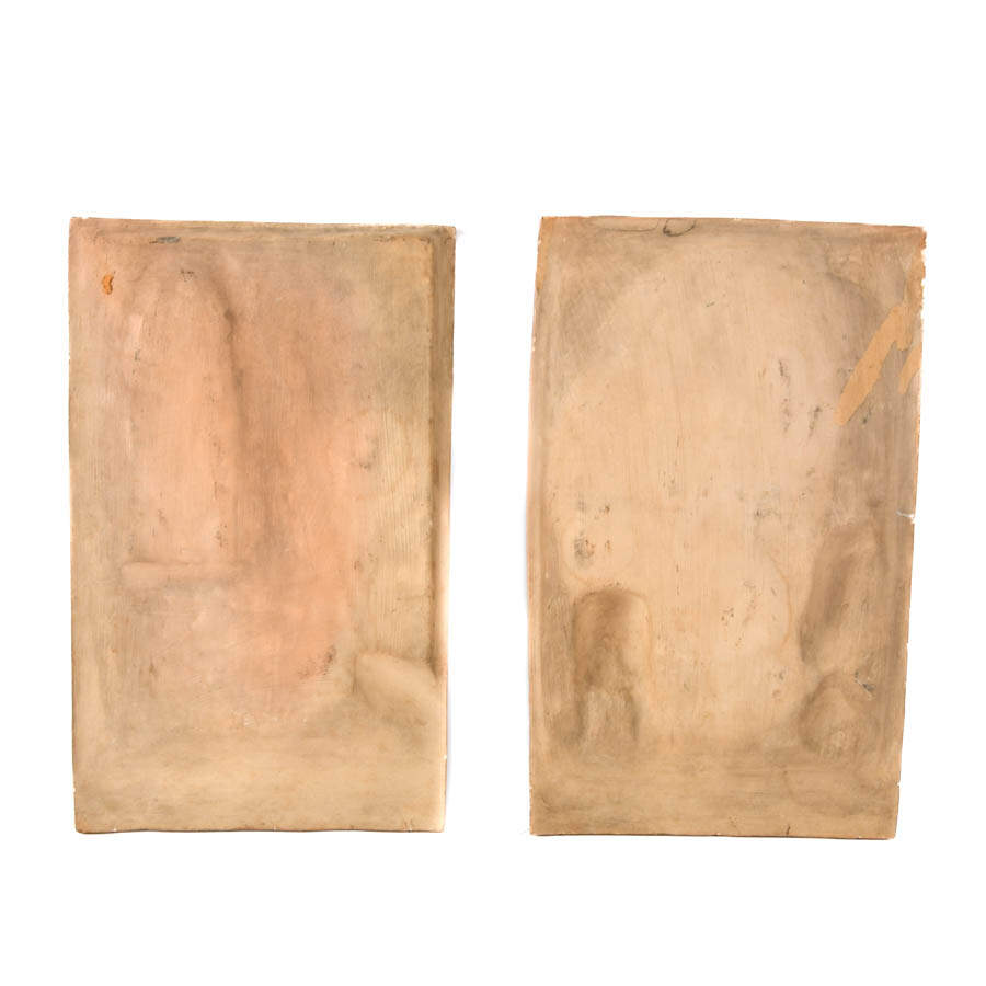 Antique Pair of 3D Figural Orientalist Pottery Wall Plaques-6