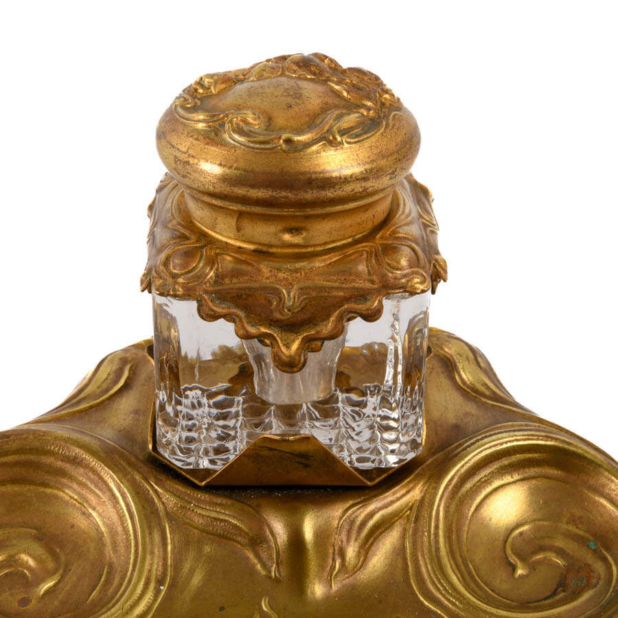 Antique Art Nouveau Brass Inkwell-2
