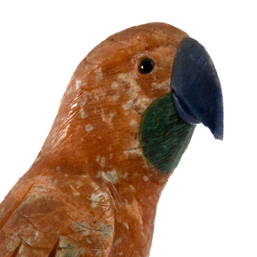Hand-Carved Hardstone Parrot and Lapi Beak on Quartz Geode-7
