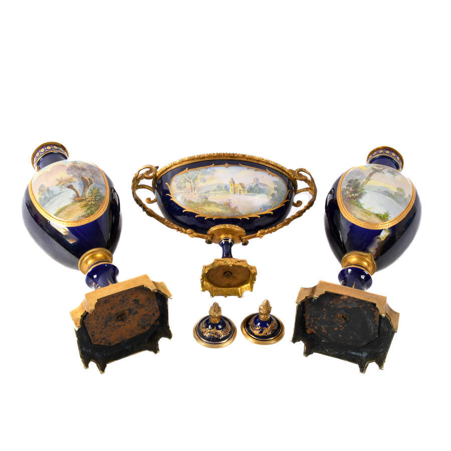 Set of Three Sèvres Porcelain and Bronze Jardinière and Urn Set-11