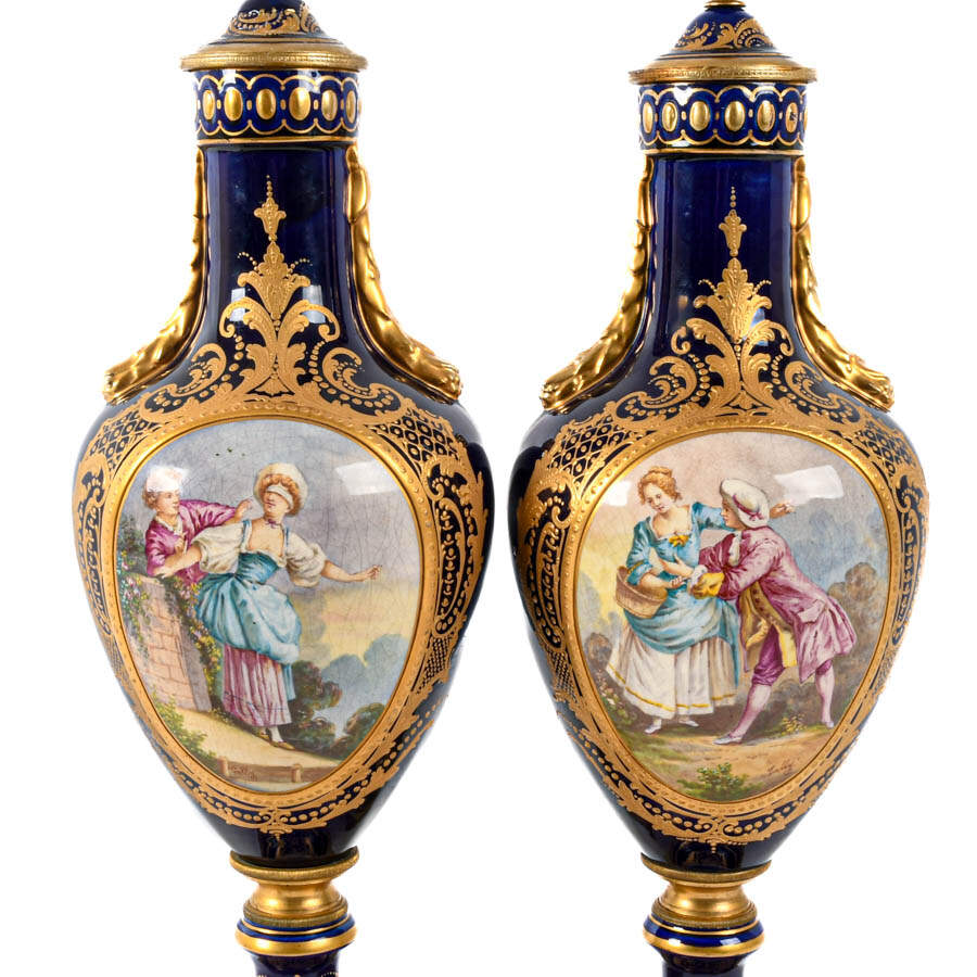 Set of Three Sèvres Porcelain and Bronze Jardinière and Urn Set-7