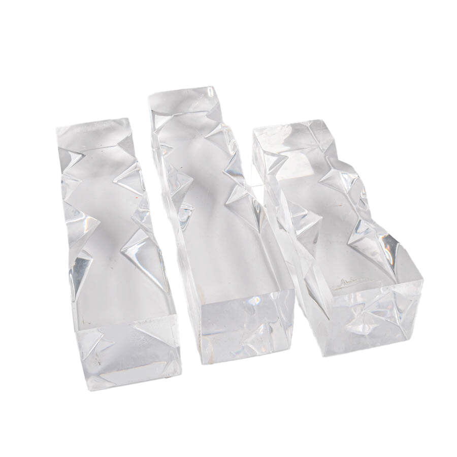 Set of Three Signed Mulvany Brutalist Lucite Stair-Step Display Stands-4