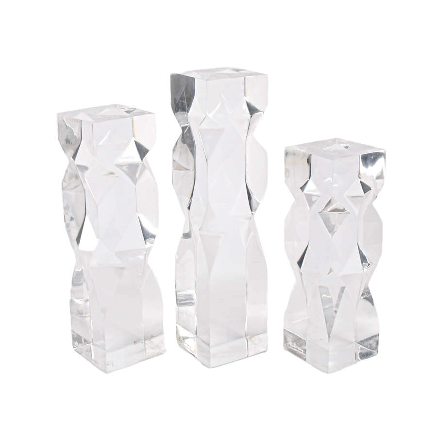 Set of Three Signed Mulvany Brutalist Lucite Stair-Step Display Stands-2