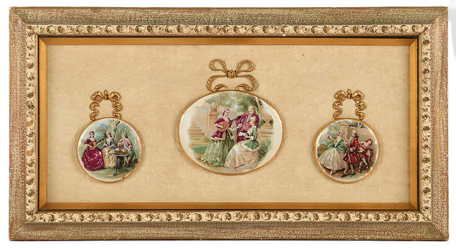 Framed Hand-Painted Porcelain Medallions Triptych by Fragonard-1