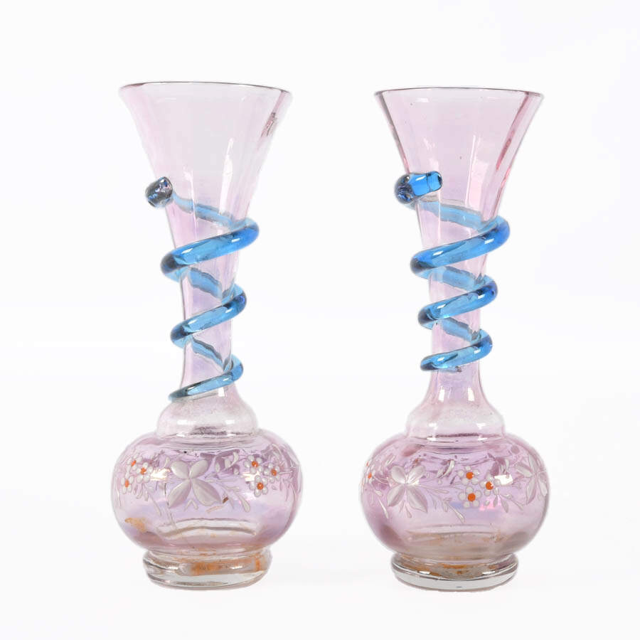 Pair of Enamel Decorated Art Glass Vases-5