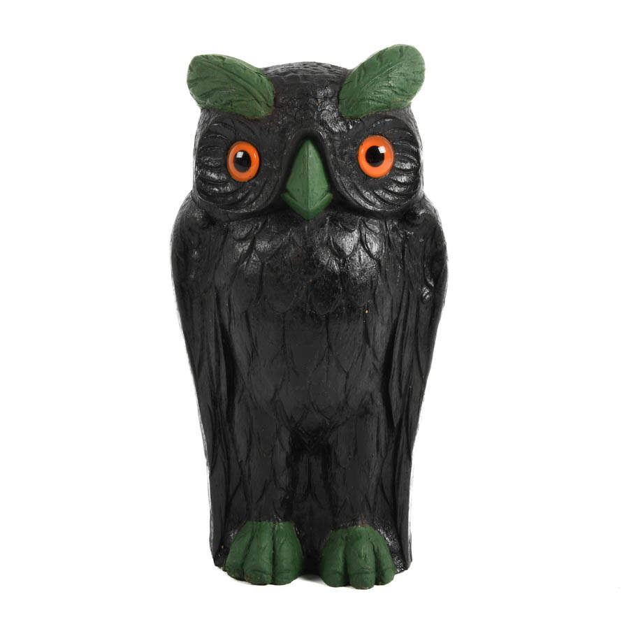 Folk-Art Figural Owl Carved Wood Match Holder-1