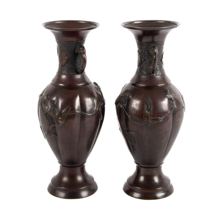 Antique Pair of Bronze Japanese Baluster Vases-4