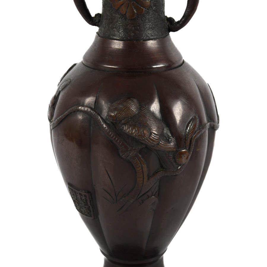 Antique Pair of Bronze Japanese Baluster Vases-3