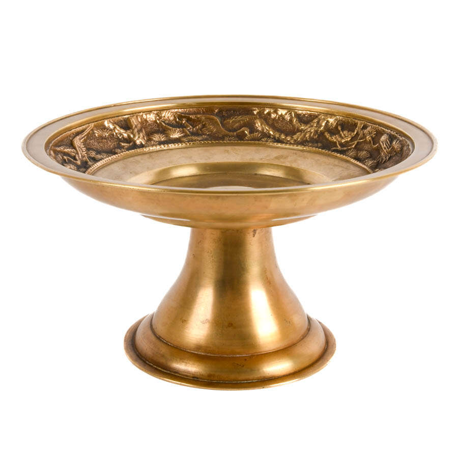 Brass Tazza with a Decorated Crane Motif-2