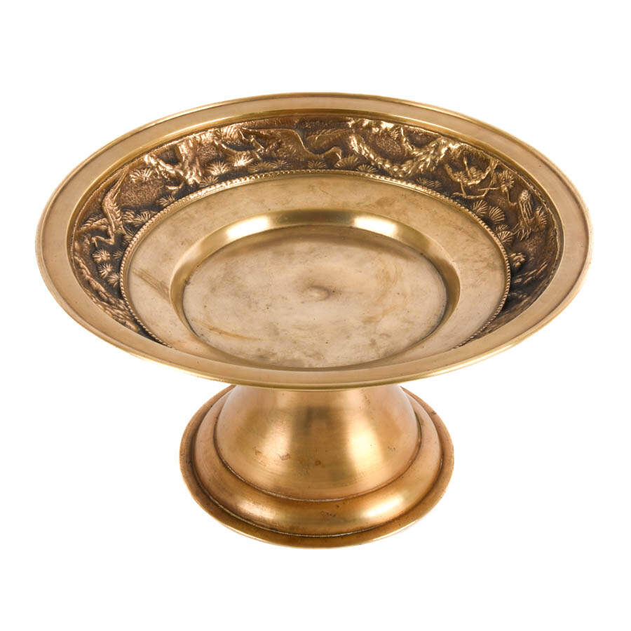 Brass Tazza with a Decorated Crane Motif-1