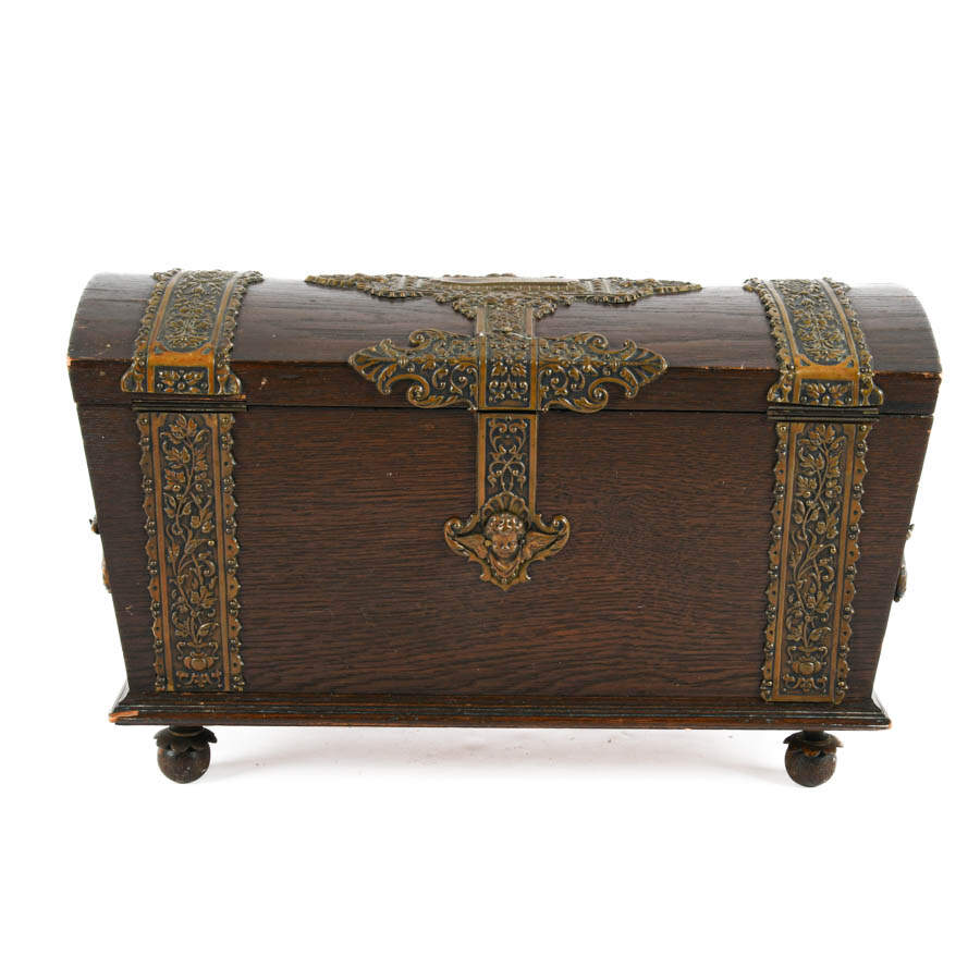 Footed Wood and Brass Chest-6
