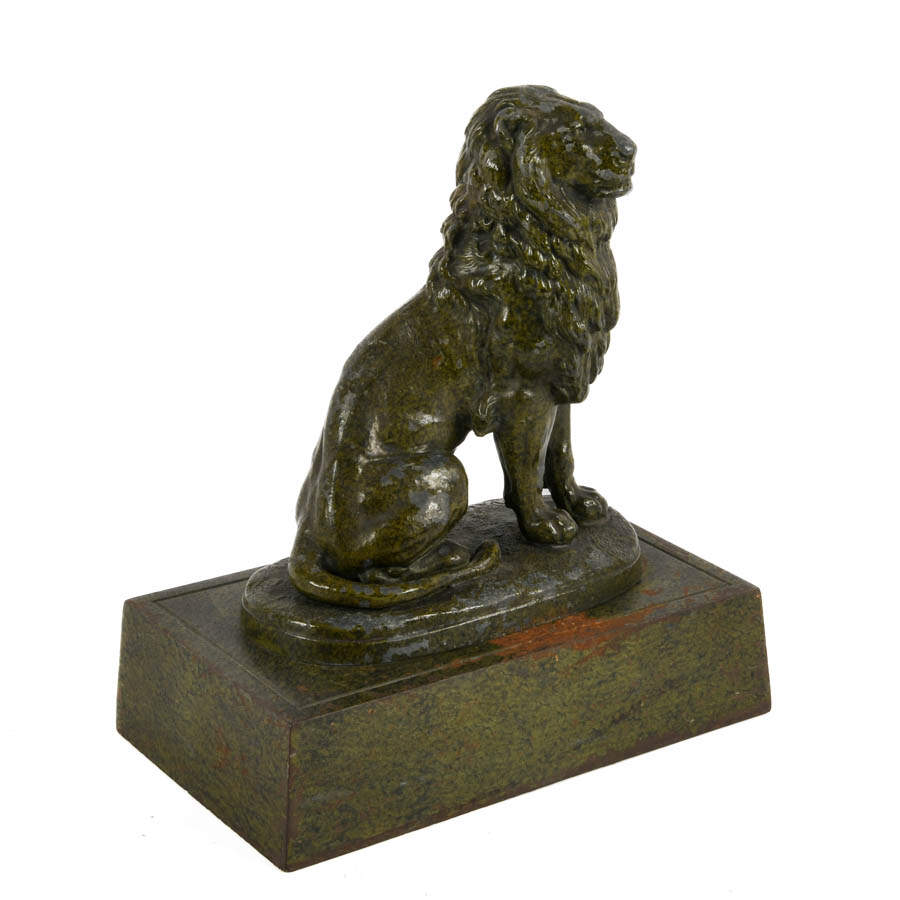 Cast Metal Seated Lion Statue-6