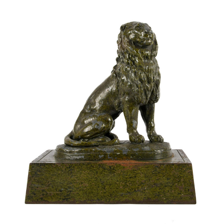 Cast Metal Seated Lion Statue-1