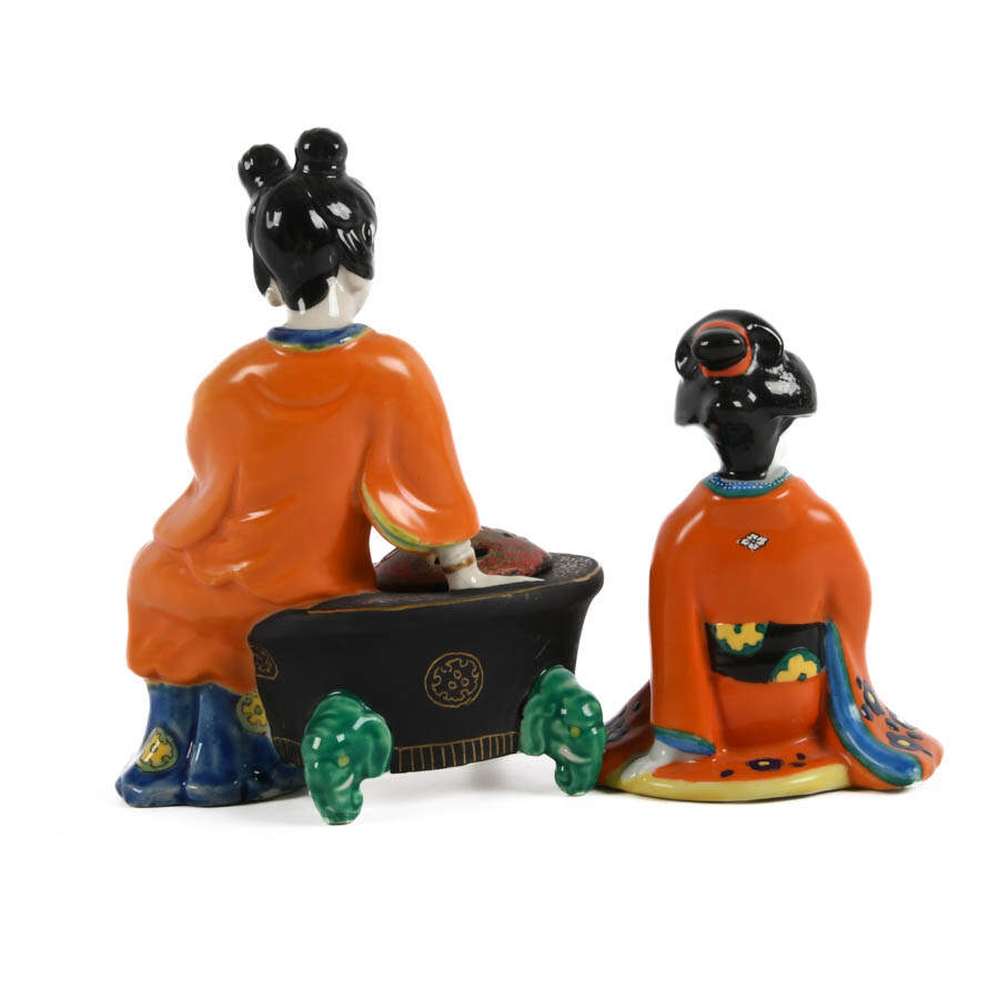 Antique Hand-Painted Geisha Girl Incense Burner Set-3